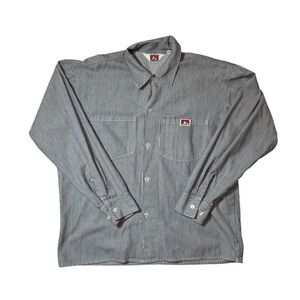 BEN DAVIS WORK SHIRT Striped Long Sleeve Button up Navy Men Size L